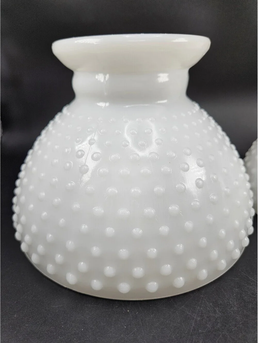 Matched Pair Vintage Hobnail Milk Glass Lamp Shades, 2